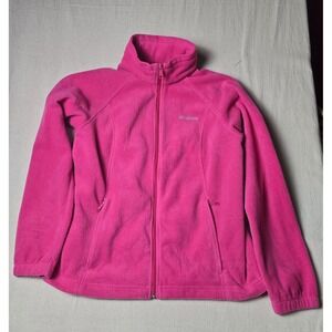 Columbia Fleece Jacket Women's L Pink Zip-Up Winter Warm Embroidered Logo Cozy